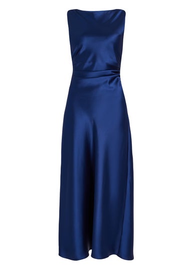 Quiz Navy Satin Ruched Midi Dress