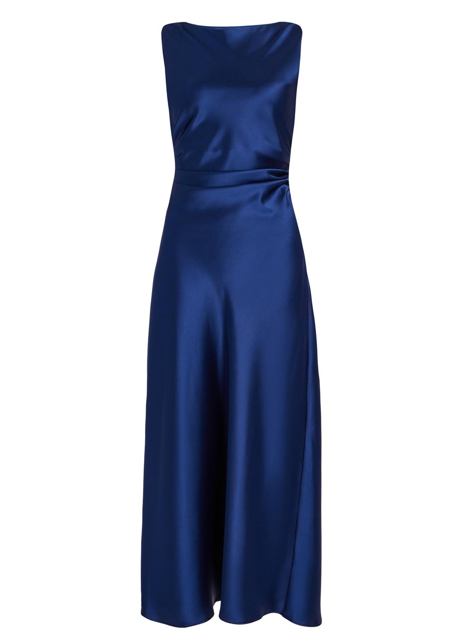 Quiz Navy Satin Ruched Midi Dress