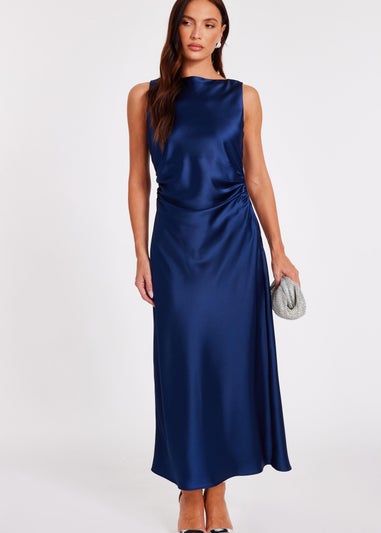 Quiz Navy Satin Ruched Midi Dress