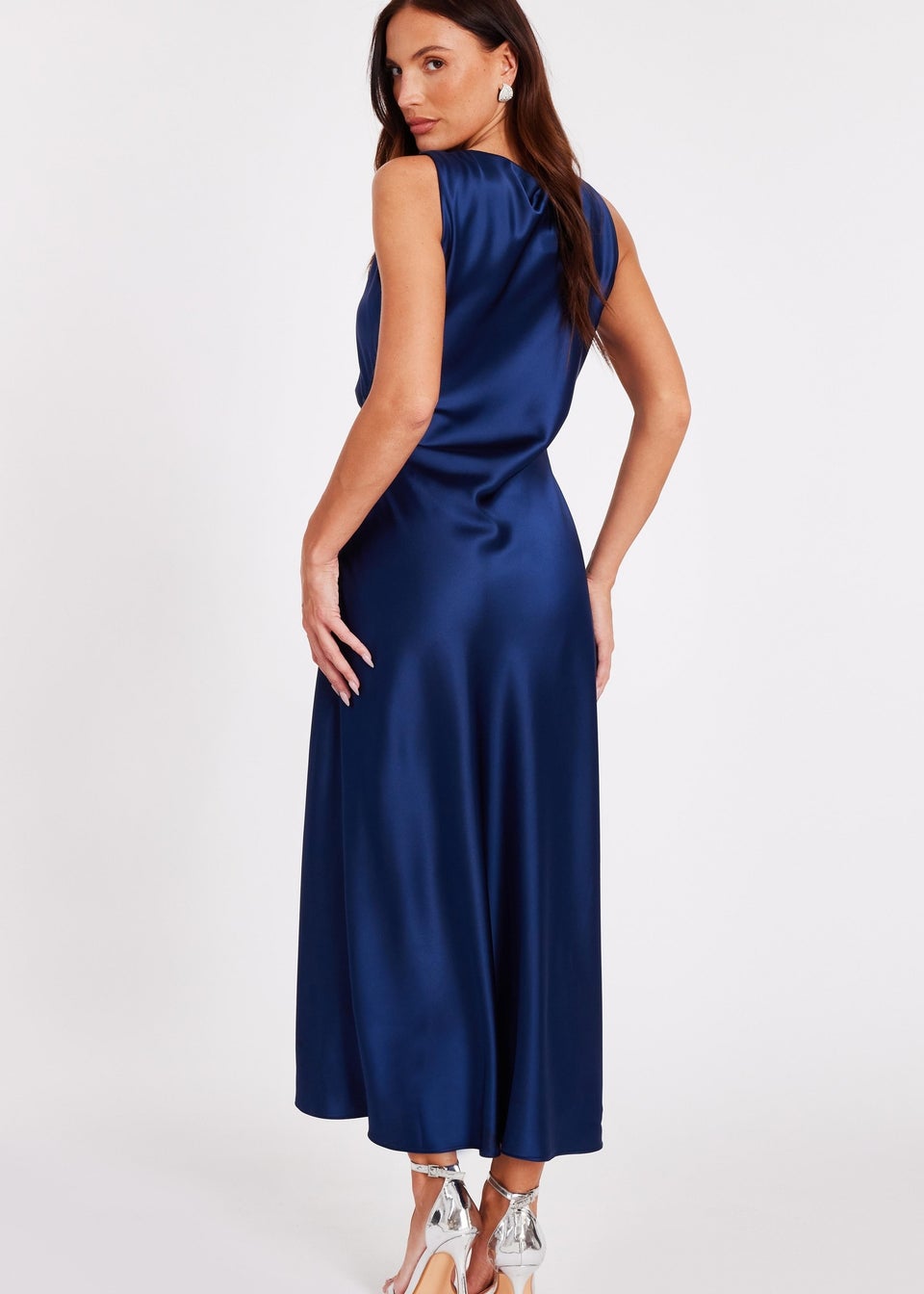 Quiz Navy Satin Ruched Midi Dress