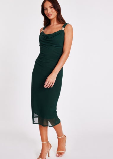 Quiz Green Mesh Buckle Detail Midi Dress