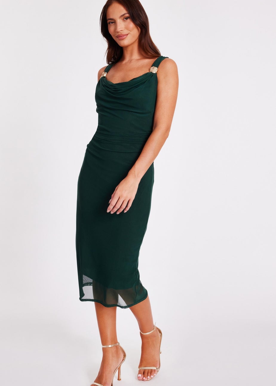 Quiz Green Mesh Buckle Detail Midi Dress