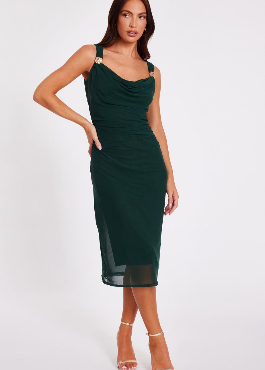 Quiz Green Mesh Buckle Detail Midi Dress