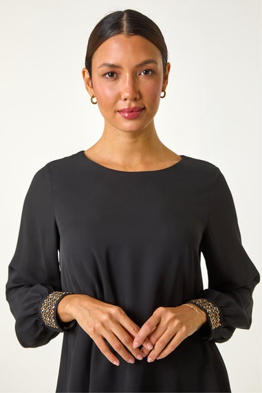 Roman Black Embellished Detail Layered Top