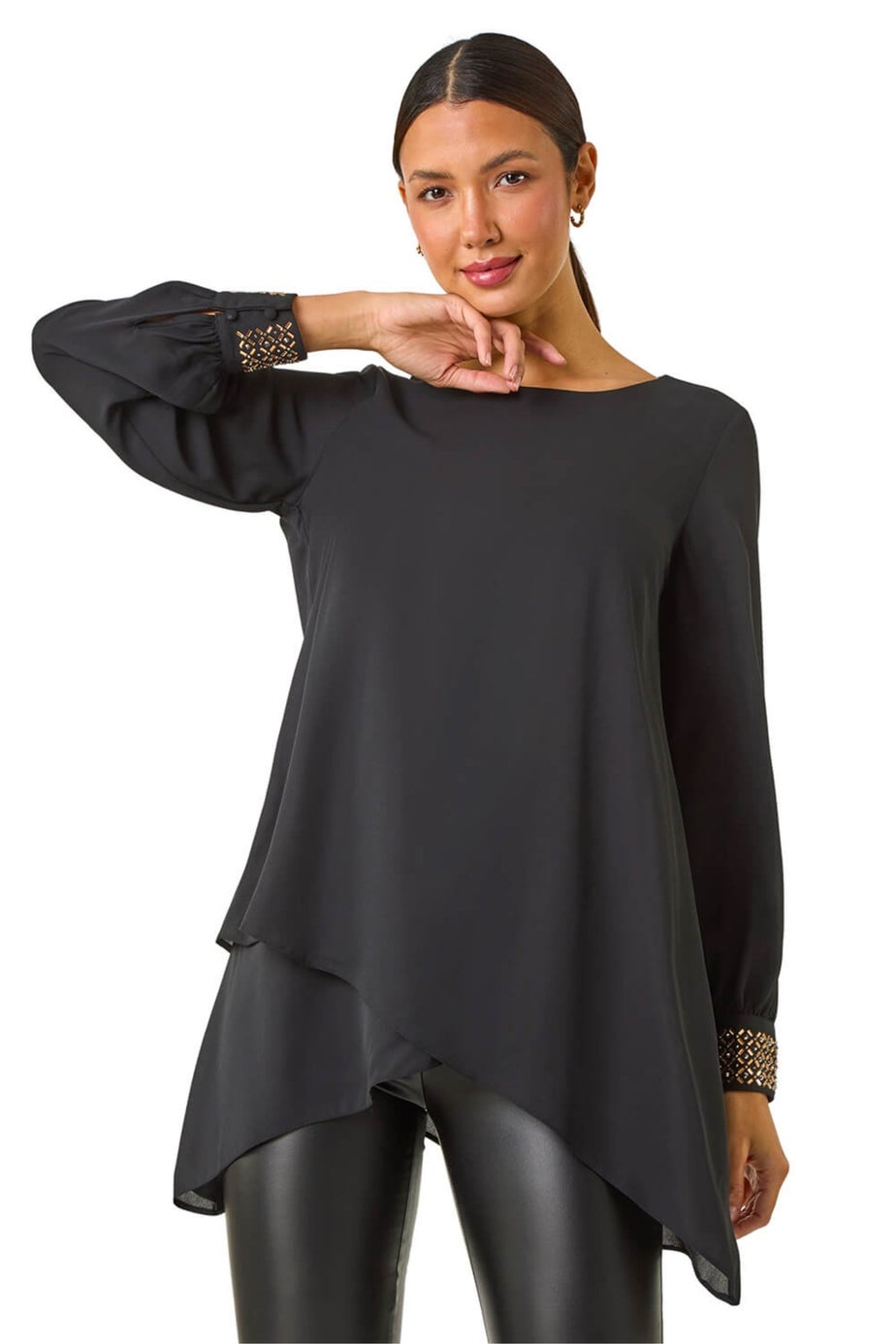 Roman Black Embellished Detail Layered Top