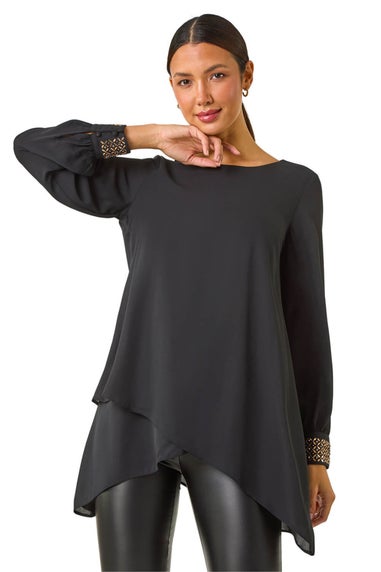 Roman Black Embellished Detail Layered Top