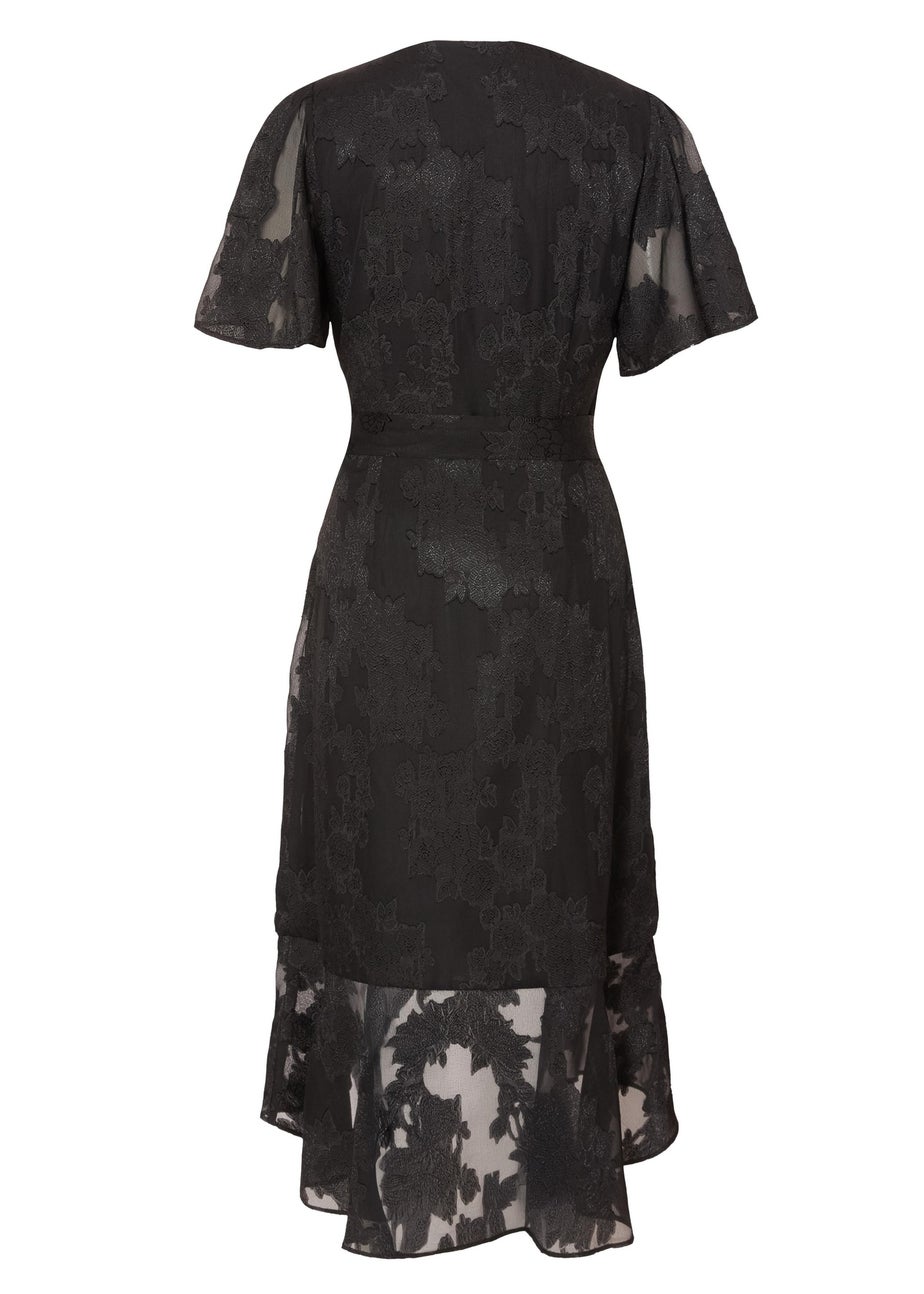 Quiz Black Jacquard Wrap Midi Dress