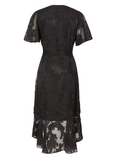 Quiz Black Jacquard Wrap Midi Dress
