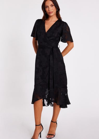 Quiz Black Jacquard Wrap Midi Dress