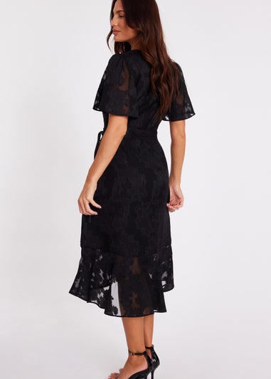 Quiz Black Jacquard Wrap Midi Dress