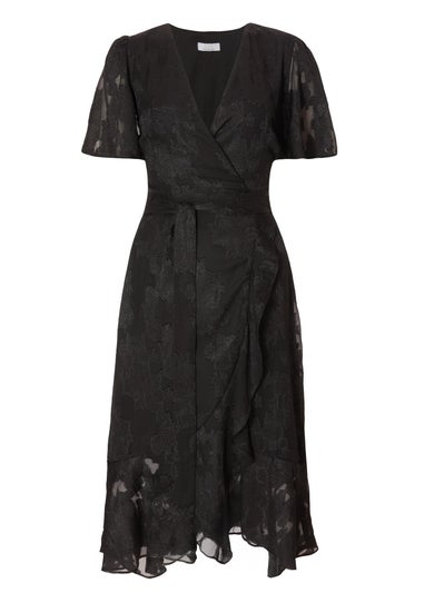 Quiz Black Jacquard Wrap Midi Dress