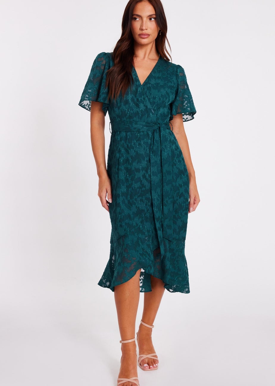 Quiz Green Jacquard Wrap Midi Dress