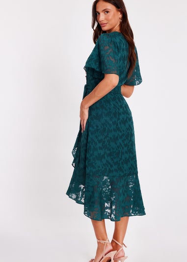 Quiz Green Jacquard Wrap Midi Dress