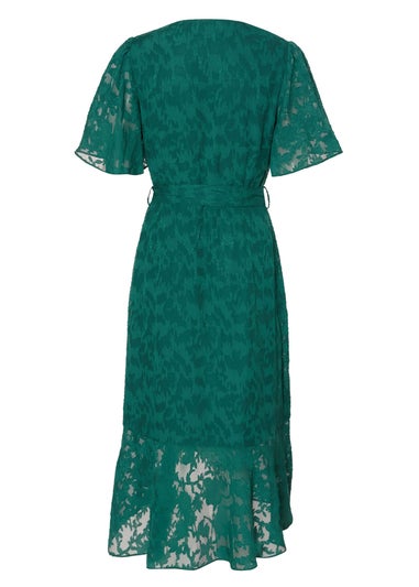 Quiz Green Jacquard Wrap Midi Dress