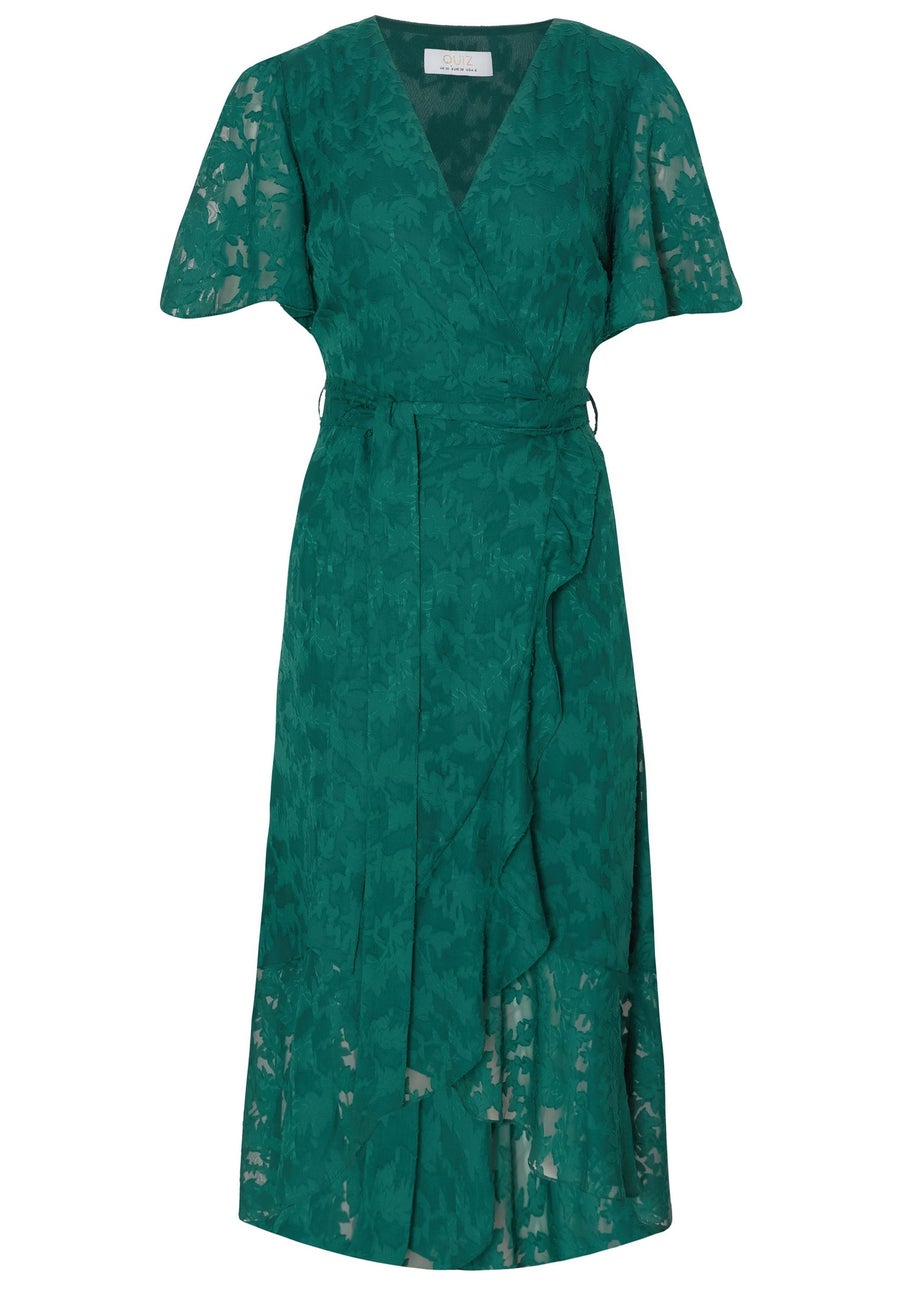 Quiz Green Jacquard Wrap Midi Dress