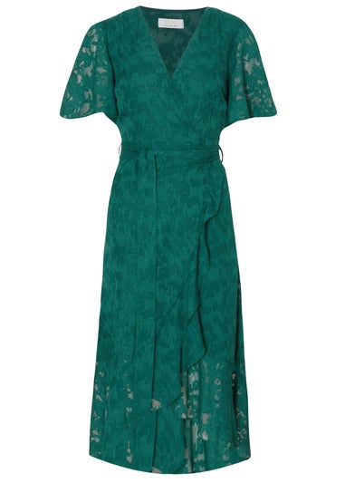 Quiz Green Jacquard Wrap Midi Dress