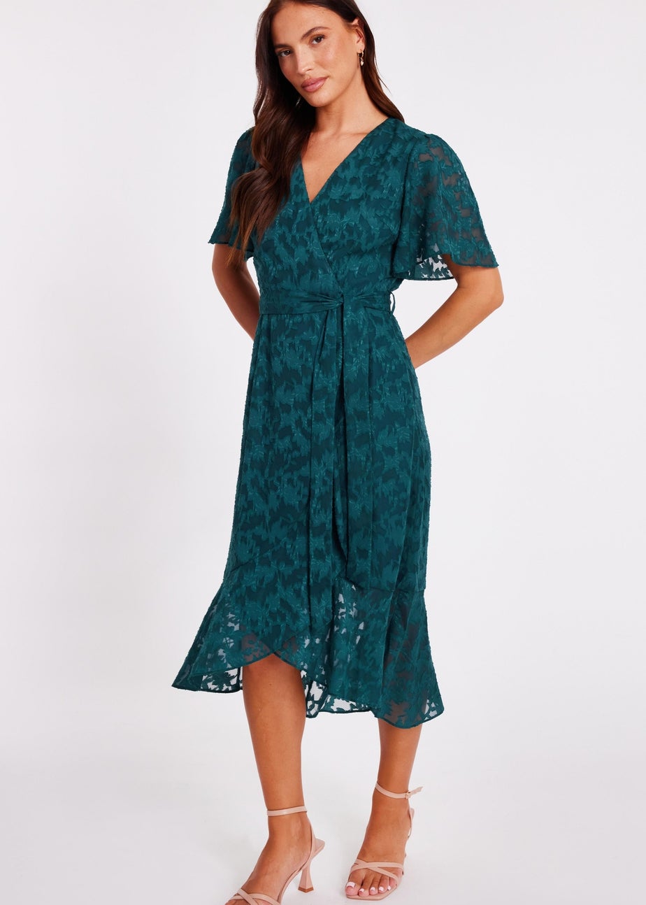 Quiz Green Jacquard Wrap Midi Dress