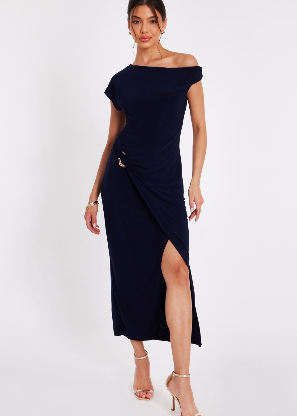 Quiz Navy Asymmetric Wrap Midaxi Dress