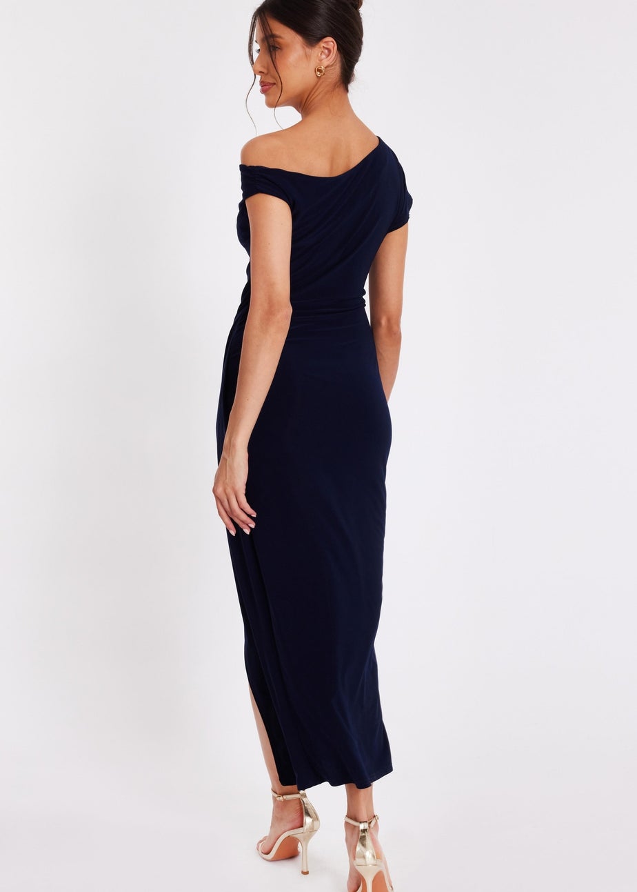 Quiz Navy Asymmetric Wrap Midaxi Dress