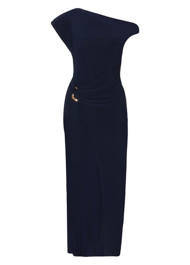 Quiz Navy Asymmetric Wrap Midaxi Dress