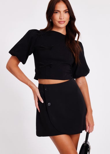 Quiz Black Puff Sleeve Crop Top