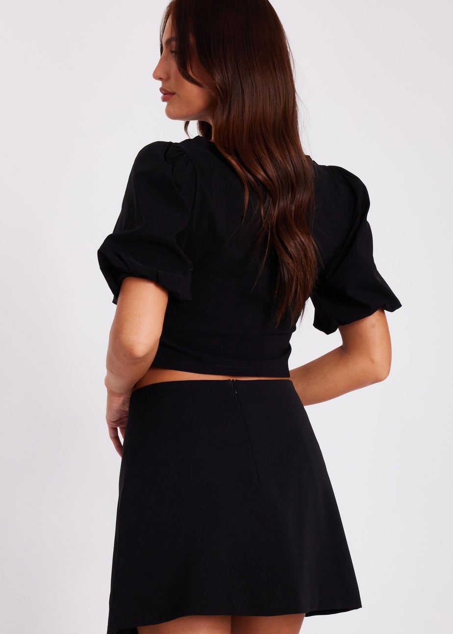Quiz Black Puff Sleeve Crop Top
