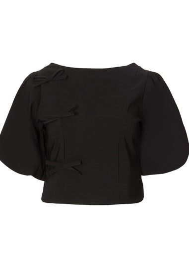 Quiz Black Puff Sleeve Crop Top