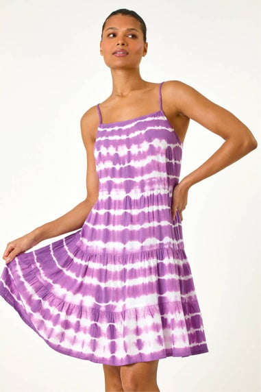 Roman Purple Tie Dye Print Tiered Dress