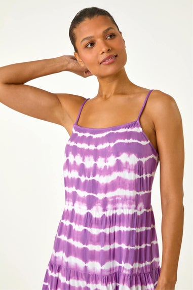 Roman Purple Tie Dye Print Tiered Dress