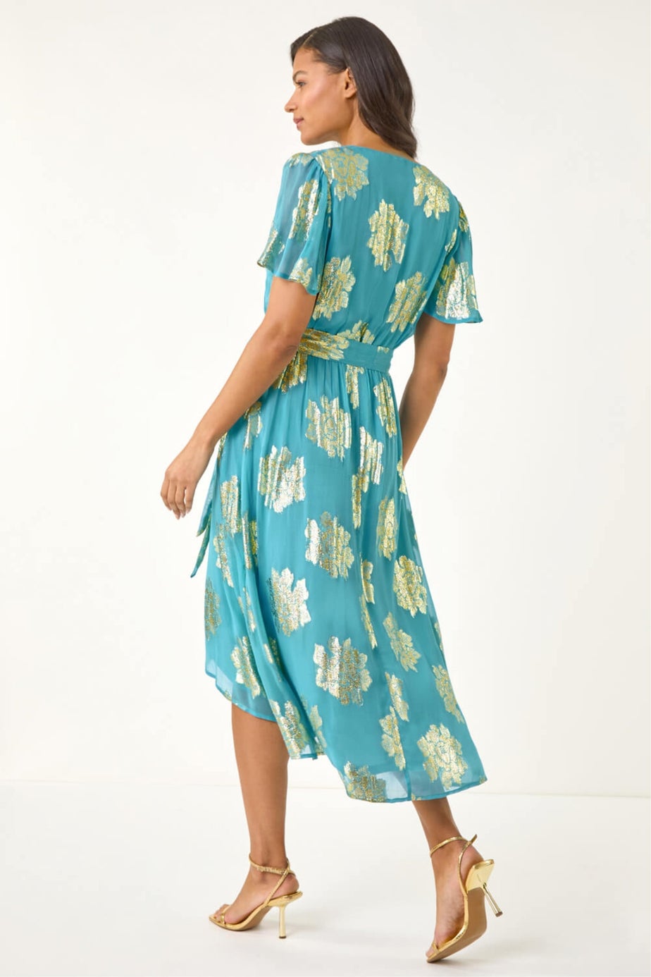 Roman Blue Jacquard Midi Wrap Dress