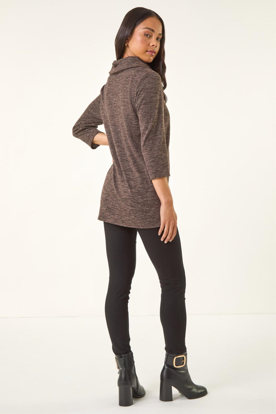 Roman Brown Petite Brushed Knit Wrap Top