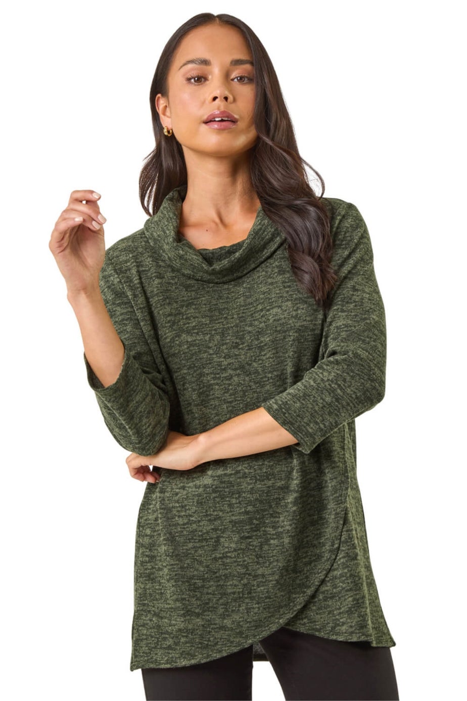 Roman Khaki Petite Brushed Knit Wrap Top