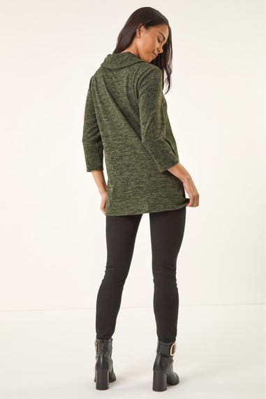 Roman Khaki Petite Brushed Knit Wrap Top