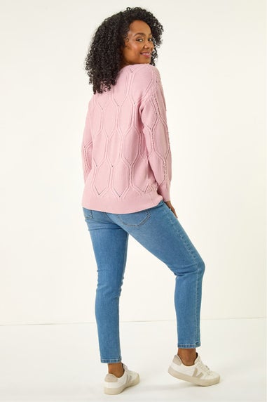 Roman Pink Petite Faux Pearl Knit Jumper