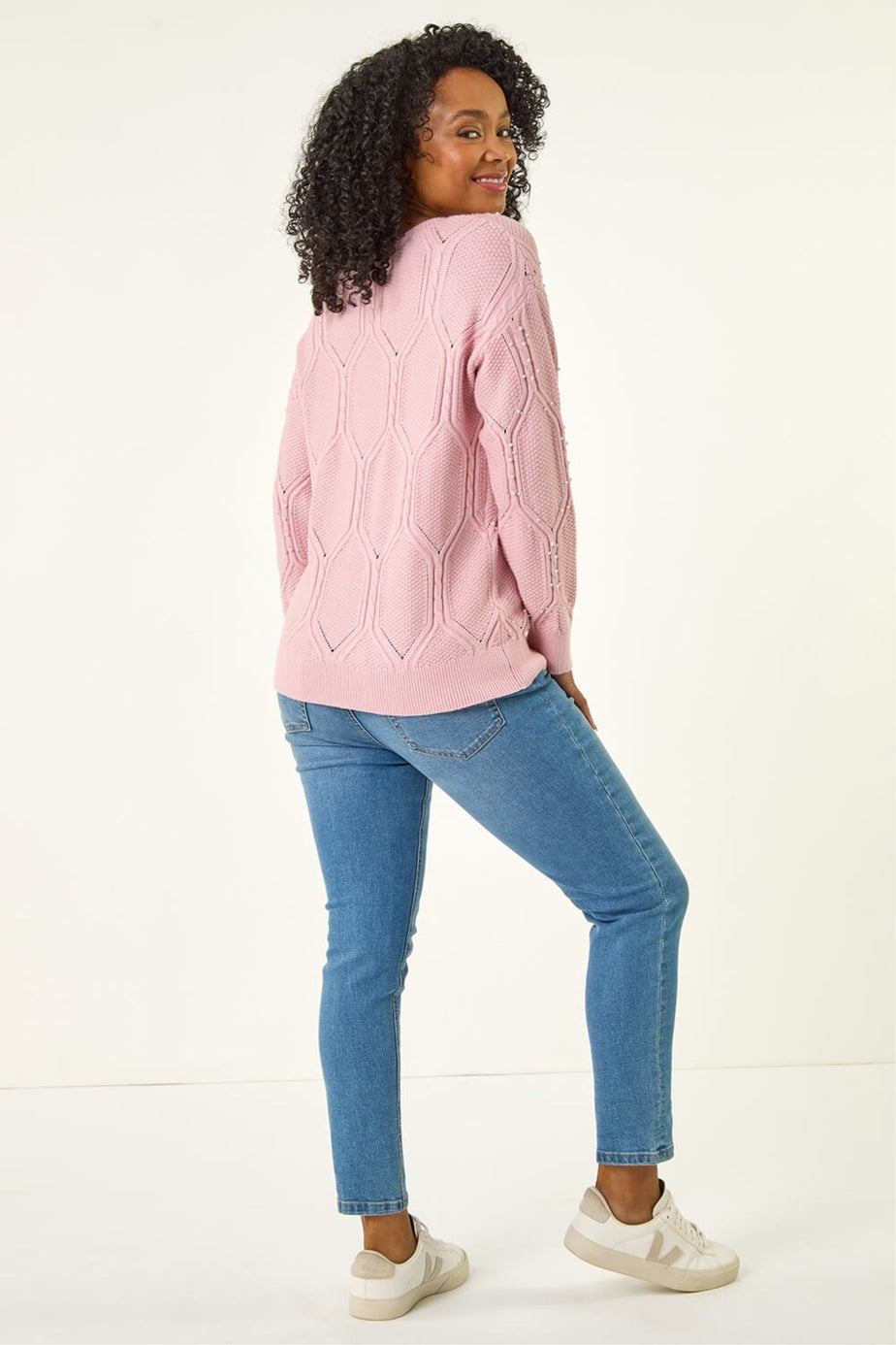 Roman Pink Petite Faux Pearl Knit Jumper