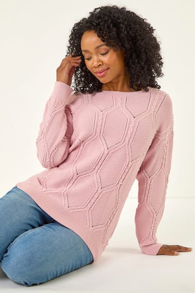 Roman Pink Petite Faux Pearl Knit Jumper