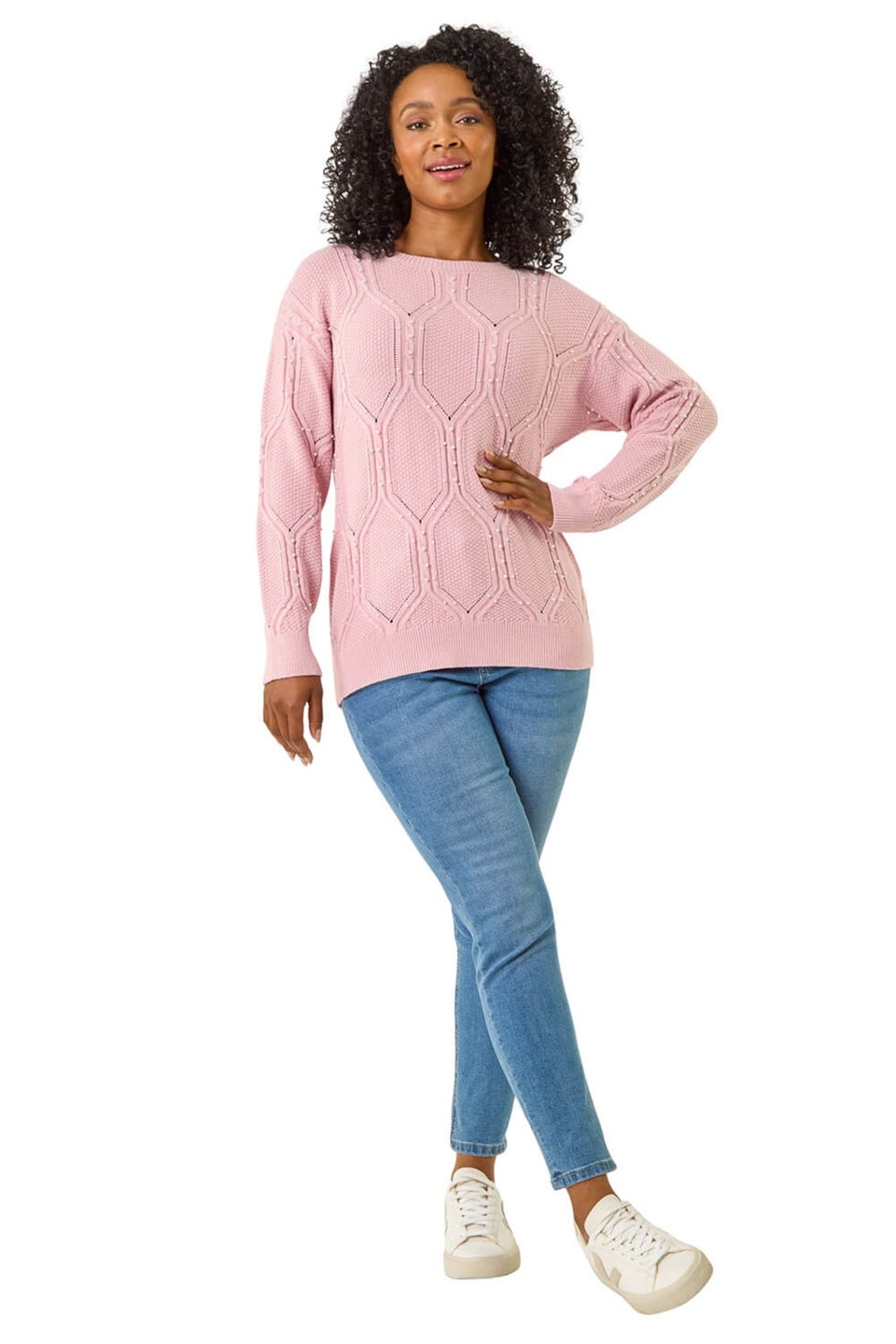 Roman Pink Petite Faux Pearl Knit Jumper