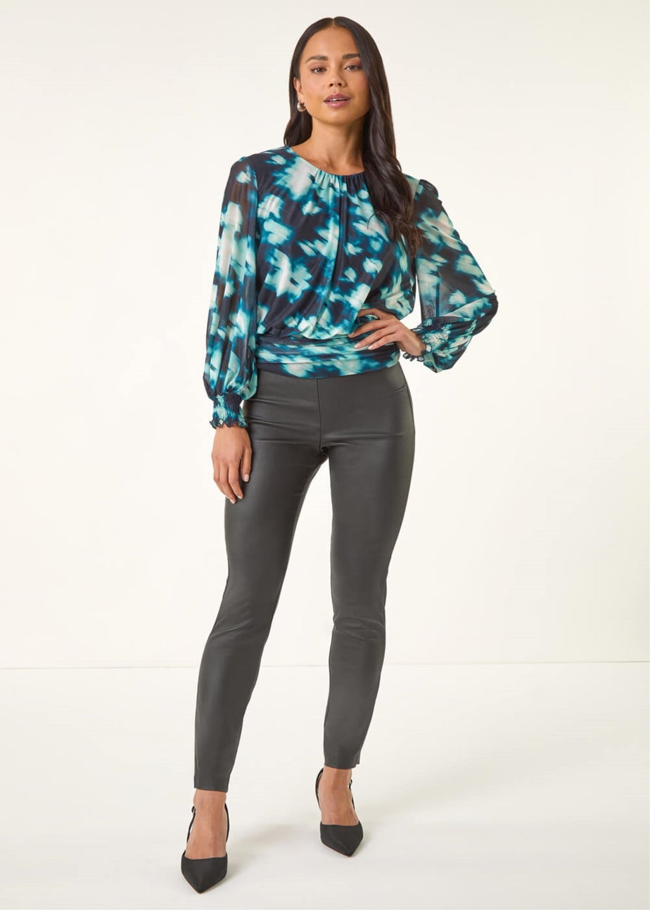 Roman Teal Petite Mesh Blouson Top