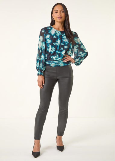 Roman Teal Petite Mesh Blouson Top