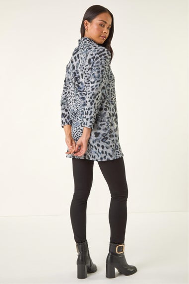 Roman Grey Petite Brushed Animal Print Wrap Top