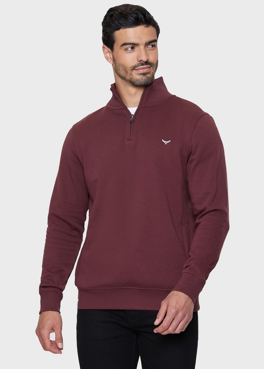 Threadbare Burgundy Quarter Zip Sweatshirt