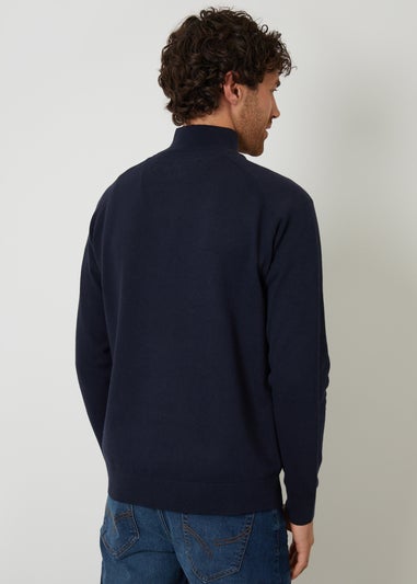 Threadbare Navy Textured Knit Quarter Zip Jumper