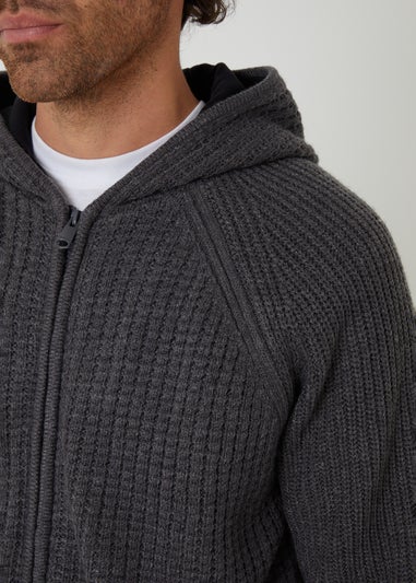 Threadbare Charcoal Zip-Up Knitted Hoodie with Microfleece Lining