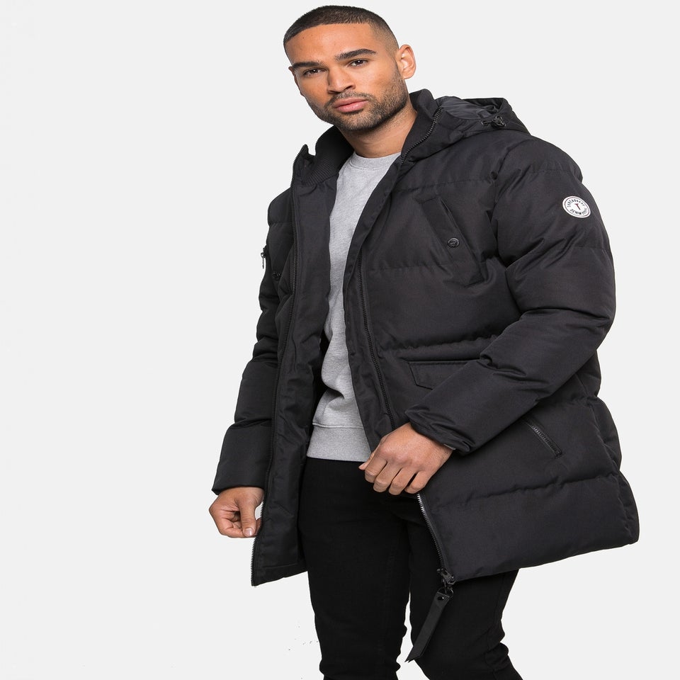 Threadbare Black  Showerproof Longline Padded Jacket