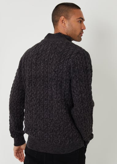 Threadbare Black Mock Tee Funnel Neck Cable Knit Jumper