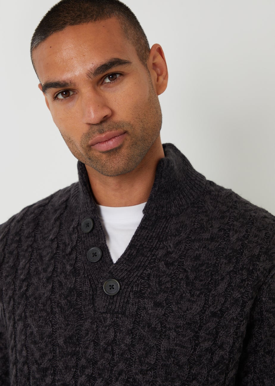 Threadbare Black Mock Tee Funnel Neck Cable Knit Jumper