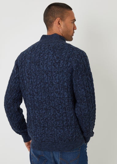 Threadbare Blue Mock Tee Funnel Neck Cable Knit Jumper