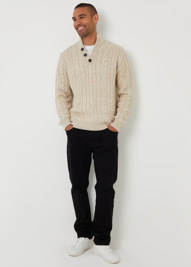 Threadbare Taupe Mock Tee Funnel Neck Cable Knit Jumper