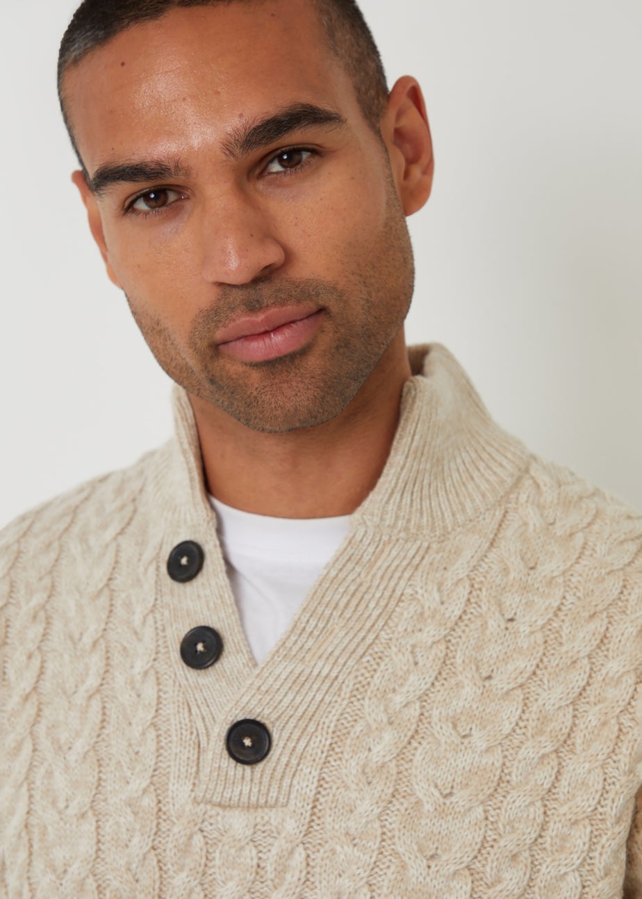 Threadbare Taupe Mock Tee Funnel Neck Cable Knit Jumper