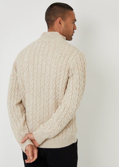 Threadbare Taupe Mock Tee Funnel Neck Cable Knit Jumper